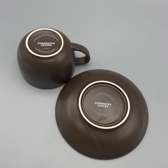 Starbucks 2008 Dark Brown Cup Saucer Set First Starbucks Store Pike Place Market - Picture 5 of 7